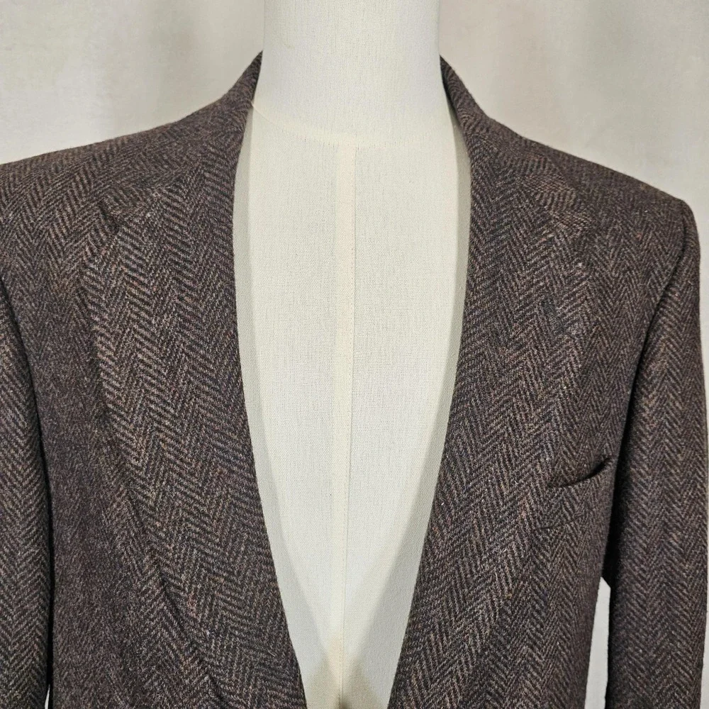 Vintage WFF by Farah Blazer Mens 46R‎ Brown Herringbone Wool Sport Coat USA 90s